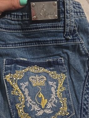 Baby Phat Blue Straight Leg Jeans with Gold & Silver Embroidery